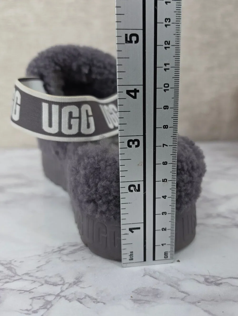 UGG Oh Fluffita Sheepskin Women's Slipper Slide Platform Sandals Gray